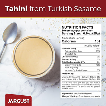 Jargust Bulk Tahini Paste, Vegan, 4.4lb, Yellowish, Perfect for Hummus and Dressings