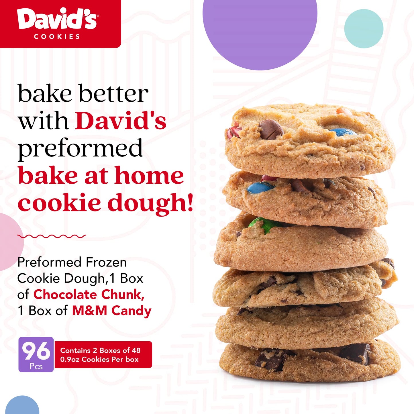 David'S Cookies Preformed Frozen Cookie Dough Chocolate Chunk & Candy 80 Count