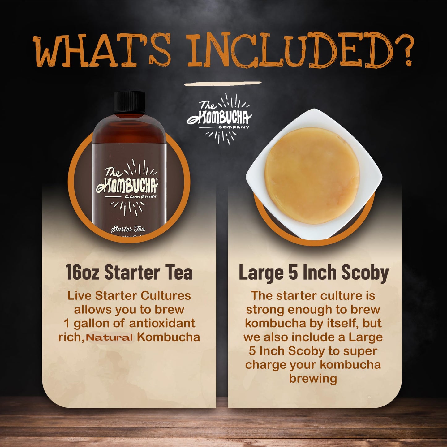 The Kombucha Company Large Kombucha Scoby with 16oz Starter Tea & Brewing Guide - Makes One Gallon at Home