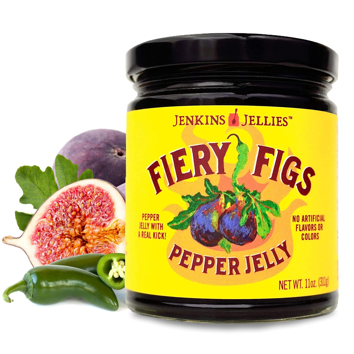 Jenkins Jellies Fiery Figs Hot Pepper Jelly - Sweet & Spicy Jalapeo Jelly - Gluten Free, Vegan Pepper Jam - Use as a Glaze, Dipp