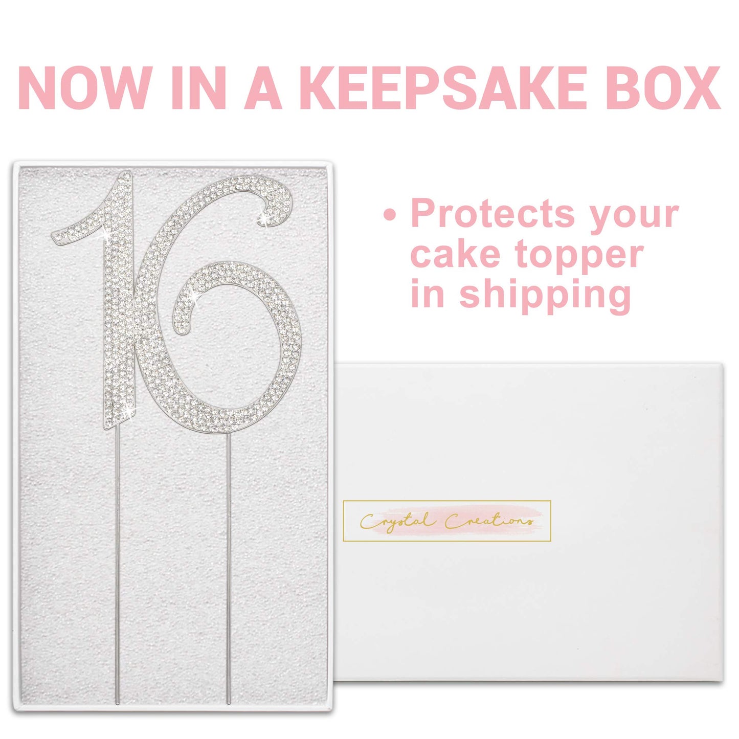 Crystal Creations 16 Cake Topper - Premium Silver Metal, Sparkly Rhinestone Decoration, 1 Count