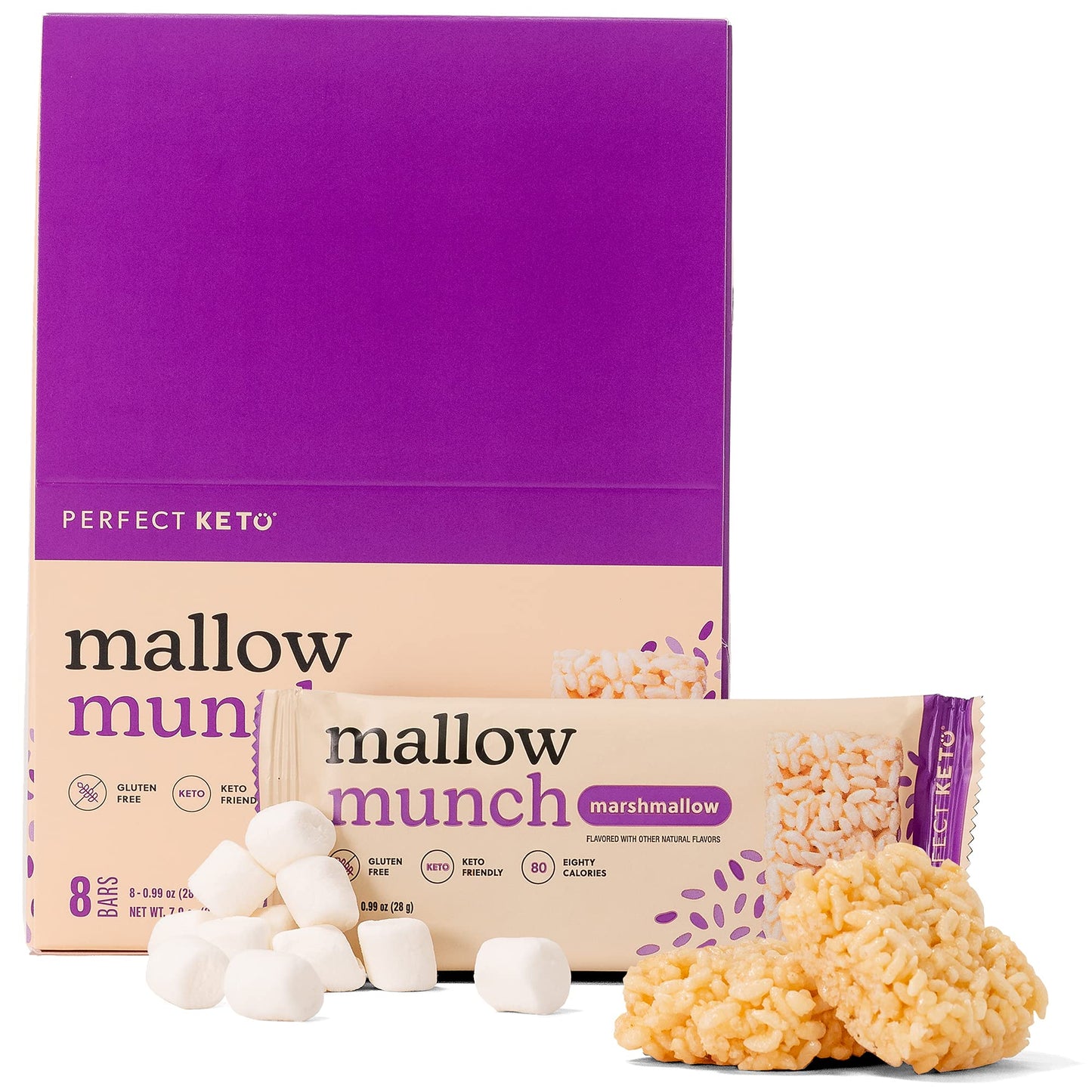 Perfect Keto Mallow Munch, Gluten Free, Cereal Bars, Breakfast Bar, Rice-Free, Low Sugar, Low Carb, Crispy, High Protein Snack, 