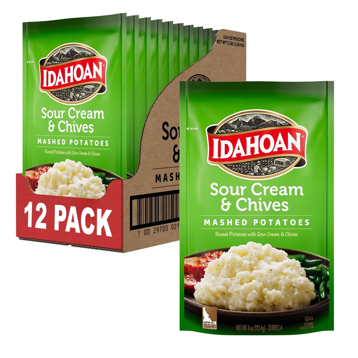 Idahoan Sour Cream & Chives Mashed Potatoes, 4 oz (Pack of 12)