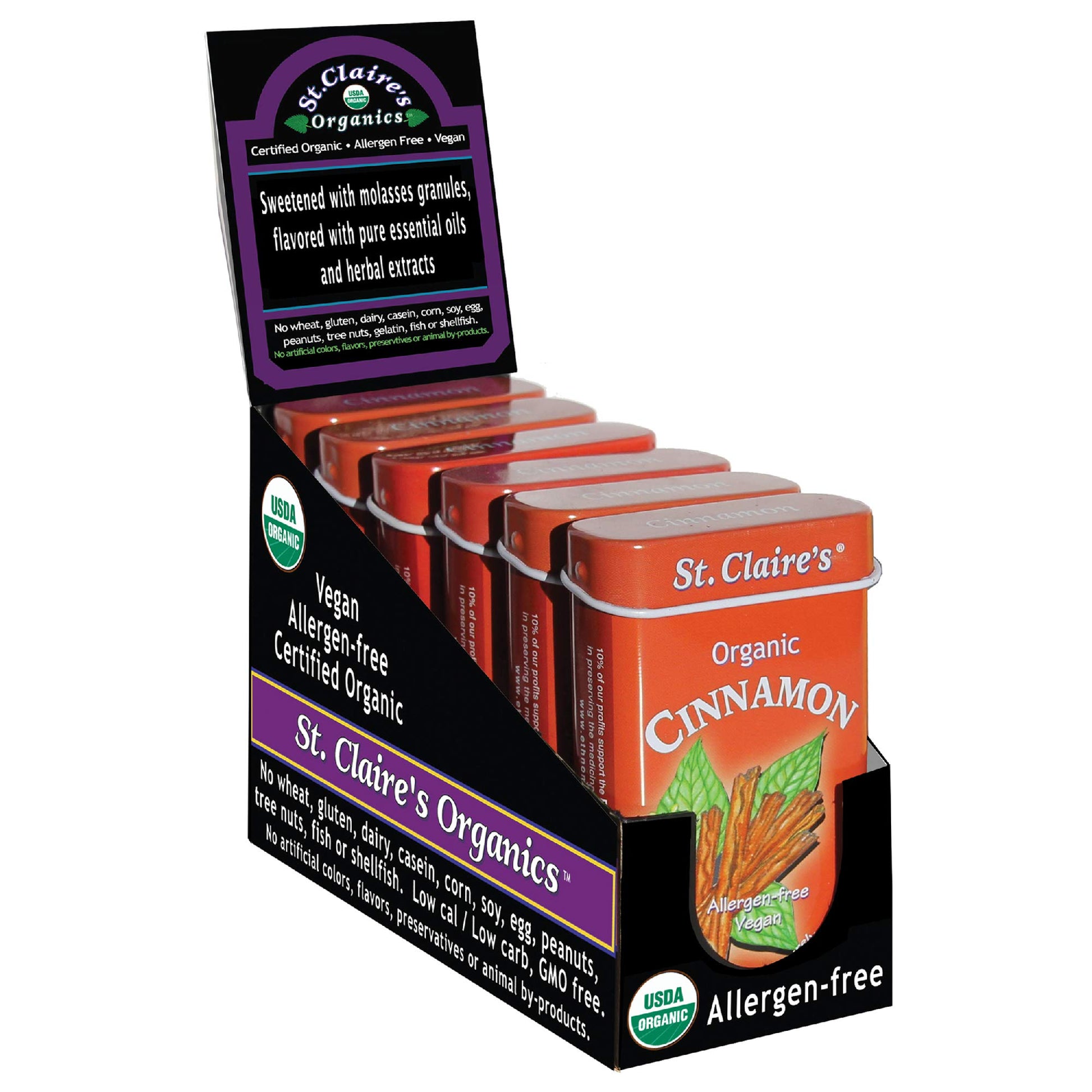 St. Claire'S Organic Herbal Pastilles, (Cinnamon, 1.5 Ounce Tin, Pack Of 6) | Gluten-Free, Vegan, Gmo-Free, Plant-Based, Allerge