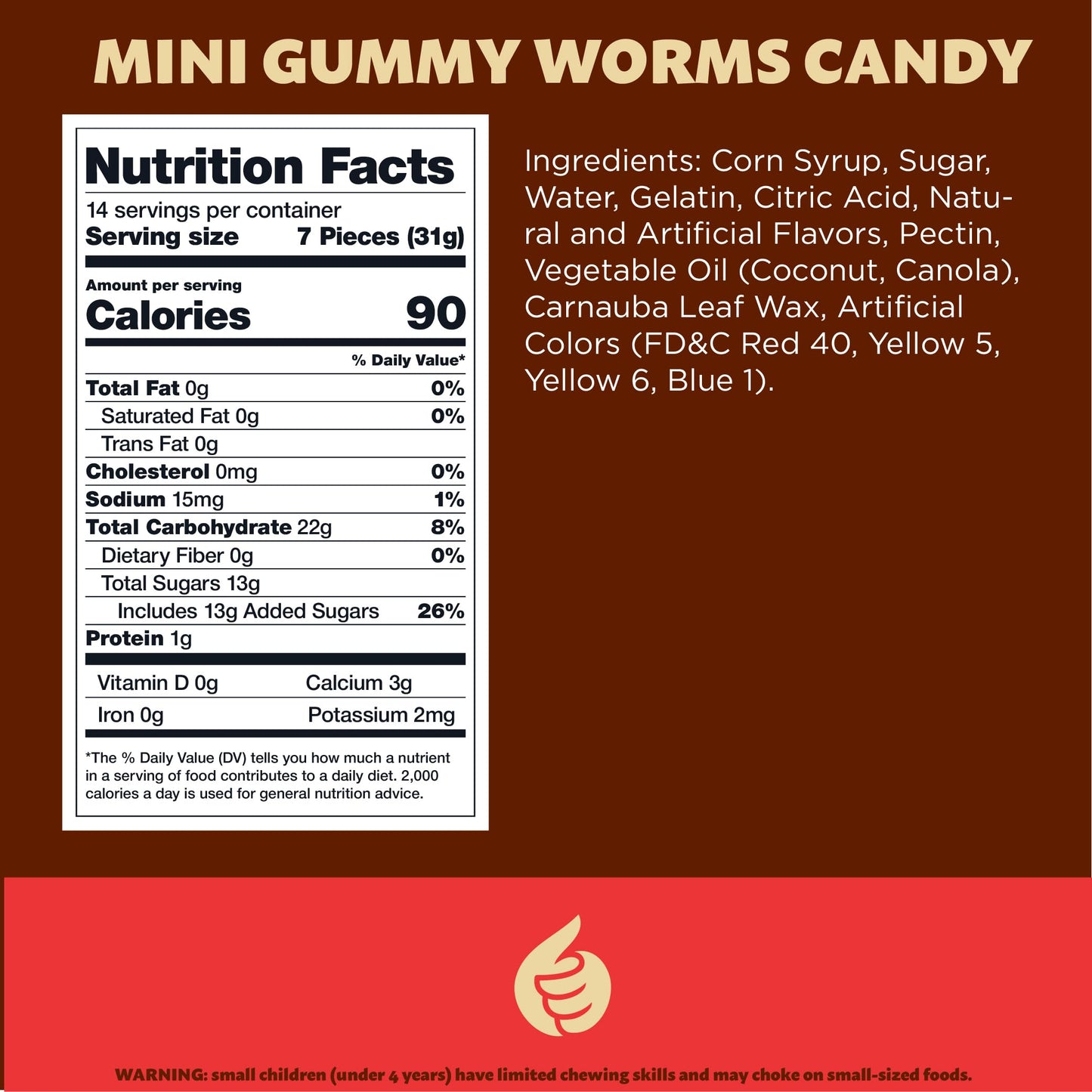 Mini Gummy Worms Candy, Assorted Fruit Flavors, 1-Pound Pack