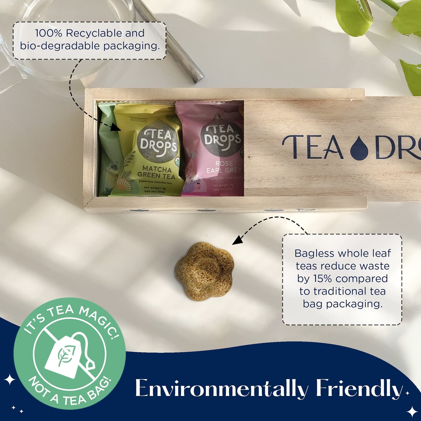 Tea Drops Holiday Sampler Box 25 Count | Organic Dissolvable Loose Leaf Tea | Iced or Hot | Microplastic-Free | Naturally Sweetened Organic Chai  Rose Earl Grey  Citrus Ginger  Peppermint  Matcha | 25 Servings - 5 Per Flavor