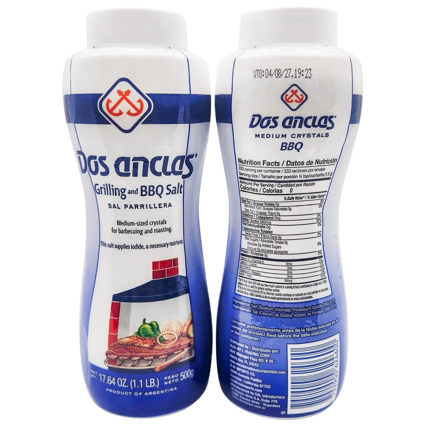 Dos Anclas Sal Parrillera 3 Pack, Rock Salt for Grilling and BBQ, Refined Medium Grain Salt for Meat and Seafood, Multi-Purpose