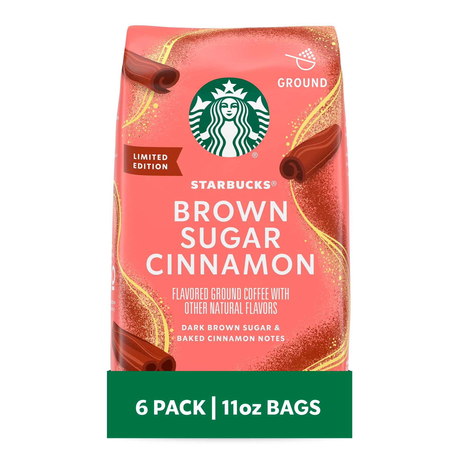Starbucks Ground Coffee  Brown Sugar Cinnamon Naturally Flavored Coffee  100% Arabica  Special Release  6 Bags (11 Oz Each)