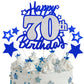 Happy 70th Birthday Cake Topper, Blue and Silver Glitter Cake Toppers, 70 Year Birthday Party Cake Decoration