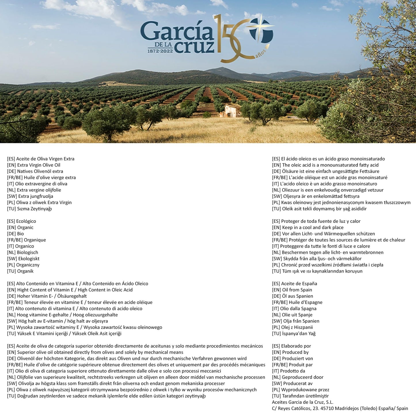 Garc  A De La Cruz - Organic Extra Virgin Olive Oil, Master Miller Premium Oil, Almond And Tomato Tones, Smooth Body, Sourced In