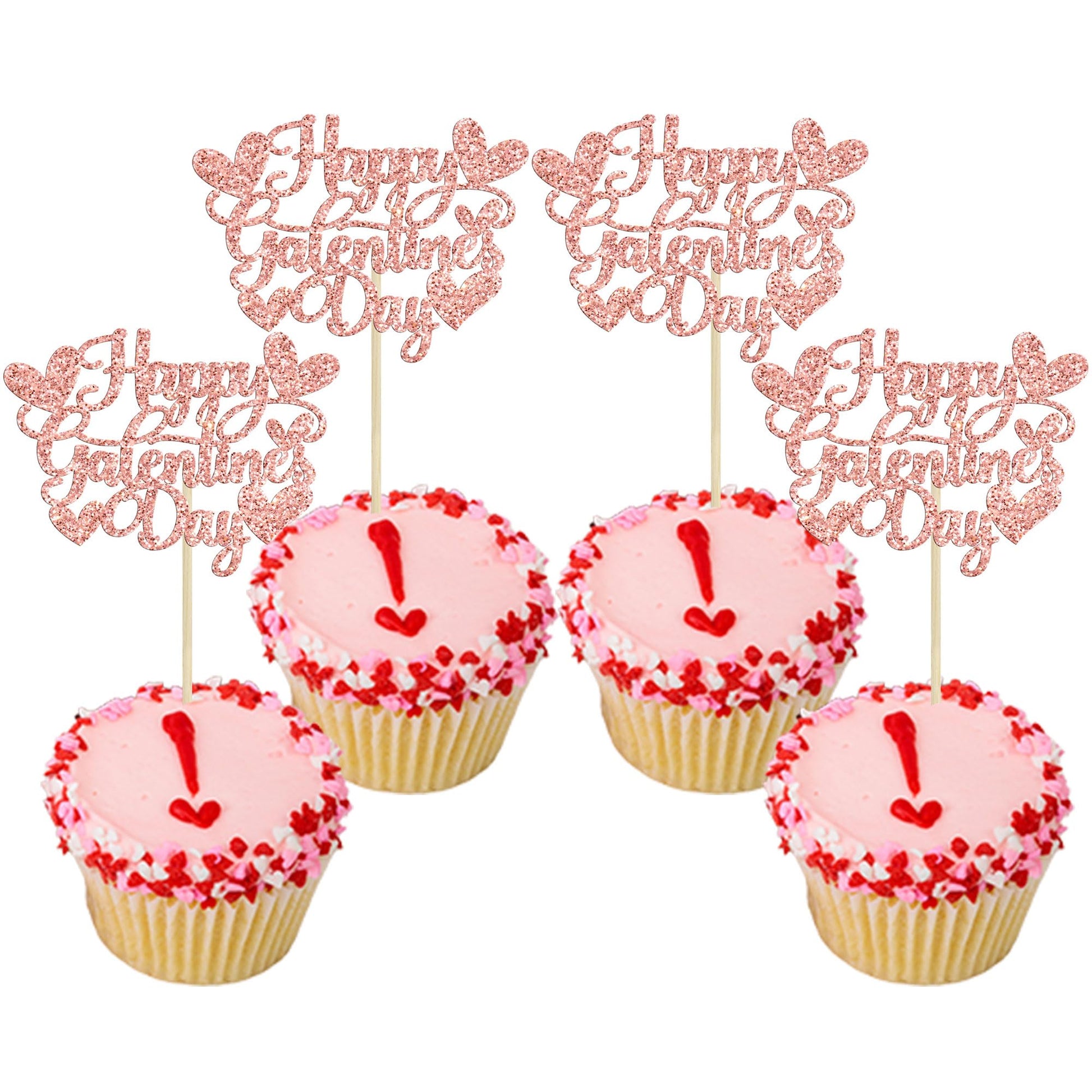 Gyufise 24Pcs Happy GalentineS Day Cupcake Toppers Rose Gold Glitter Sweet Love Valentine Cupcake Picks ValentineS Day Theme Birthday Party Cake Decorations Supplies