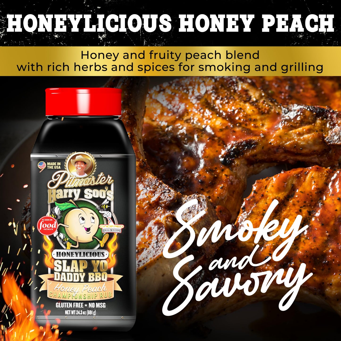 Slap Yo Daddy BBQ Rub Seasoning, Honeylicious Honey Peach, 26 oz, Sweet Honey & Peach with Herbs & Spices