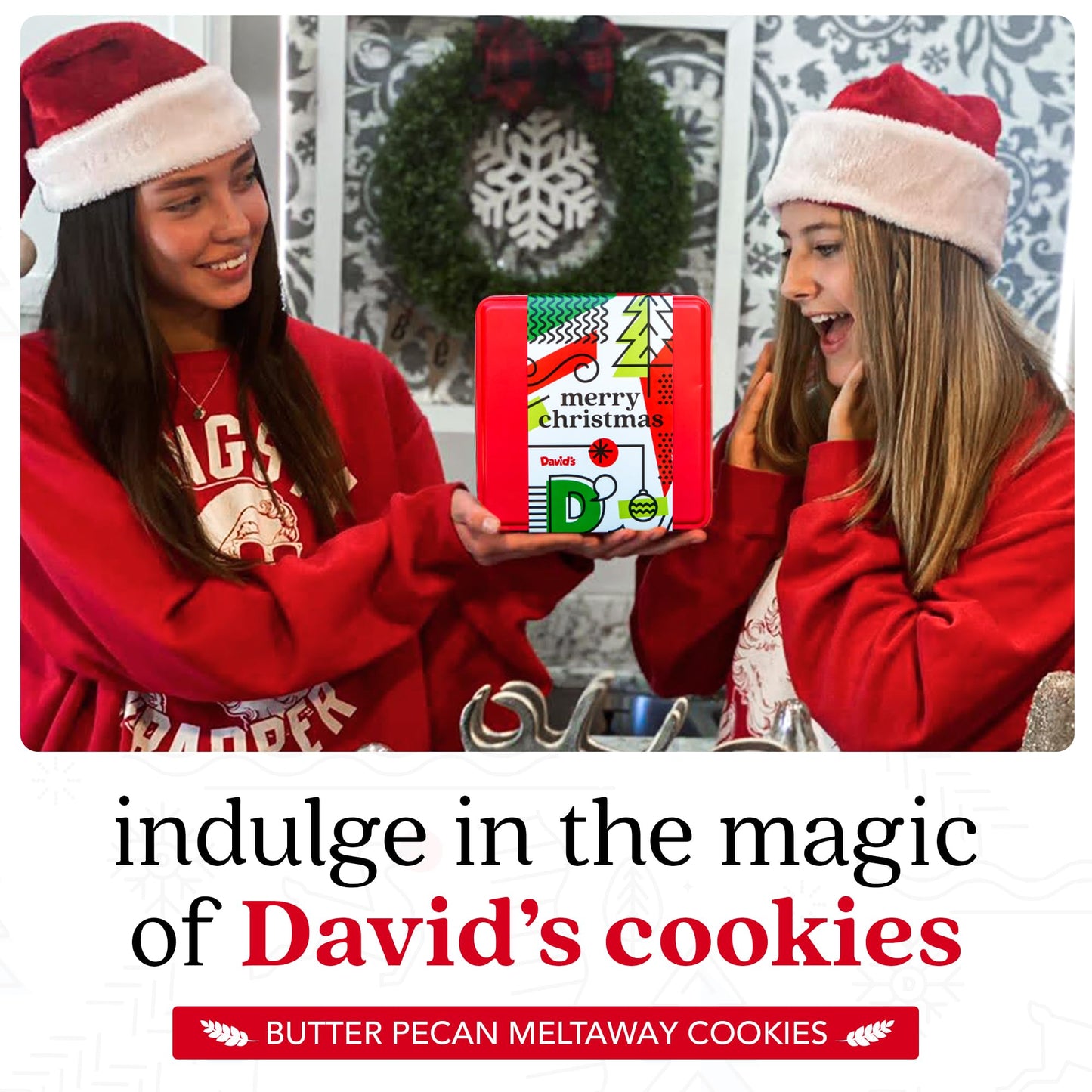 Davids Cookies Butter Pecan Meltaways Flavored Cookies With Crunchy Pecans In A Merry Christmas Themed Tin Gift Box - Deliciousl