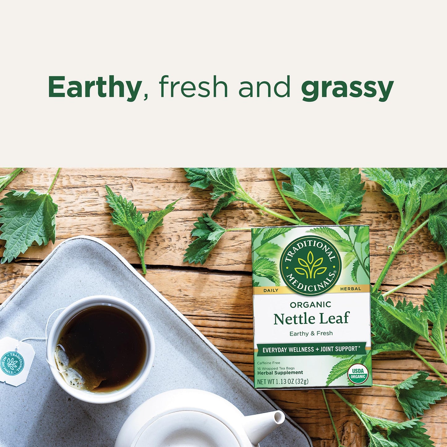 Traditional Medicinals Organic Nettle Tea - Caffeine-Free, 16 Tea Bags, Kosher, Non-GMO