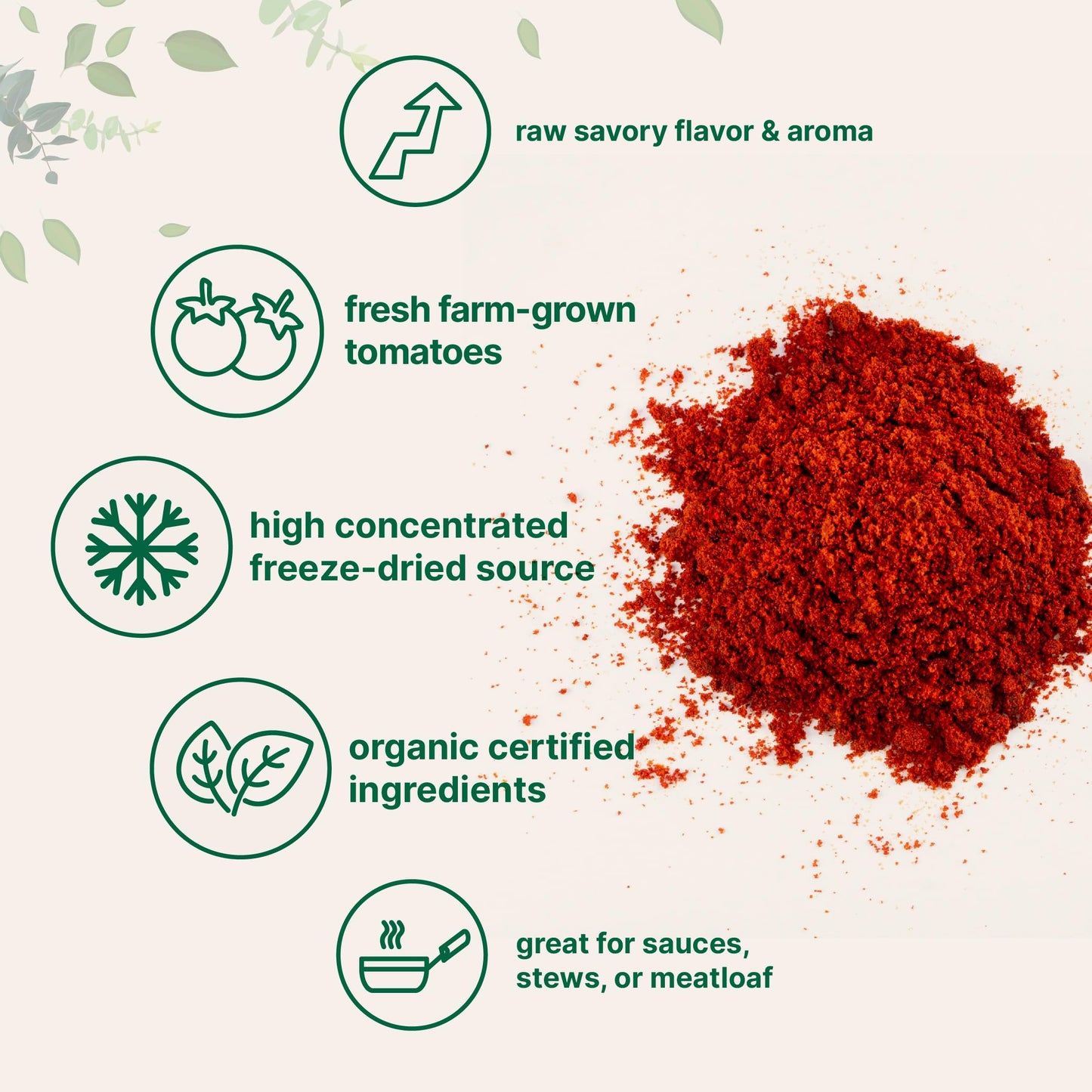 Organic Tomato Powder, 2Lbs | Fresh Freeze-Dried Farm Grown Tomatoes Source | Raw Savory Flavor | Great For Cooking Or Baking |