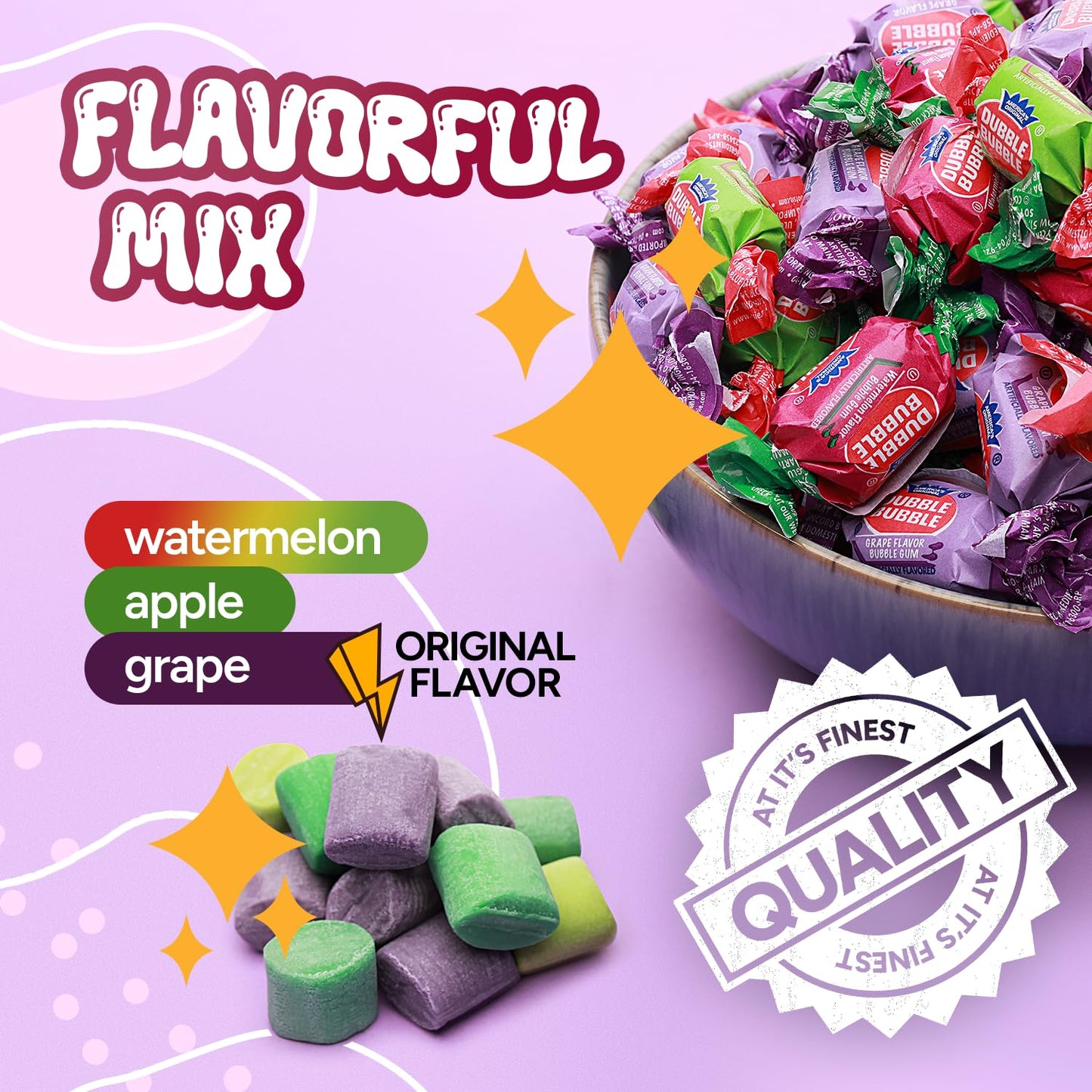 Bubblegum - 12 OZ Bag - Chewing Gum for Kids- Grape, Apple, Watermelon - Individually Wrapped - Great for Party Favors, Goody Ba