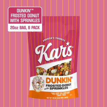 Kars Nuts Dunkin Frosted Donut with Sprinkles Mixed Nuts - Sweet Candy-Coated Nuts Mix, 20oz Resealable Pouch (Pack of 6) - Trai