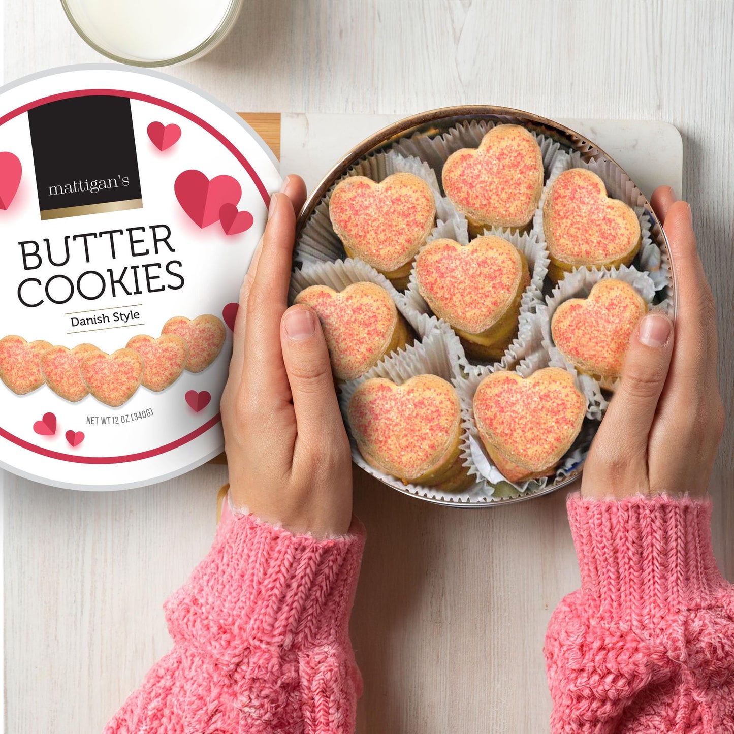 Mattigans Pink Heart Butter Cookies Danish Style Cookie, 12 Oz Tin 2-Pack, Gourmet Gifts For Birthday, Special Occasions, Assorted Cookie Dessert Sweets, Two Reusable Metal Tin