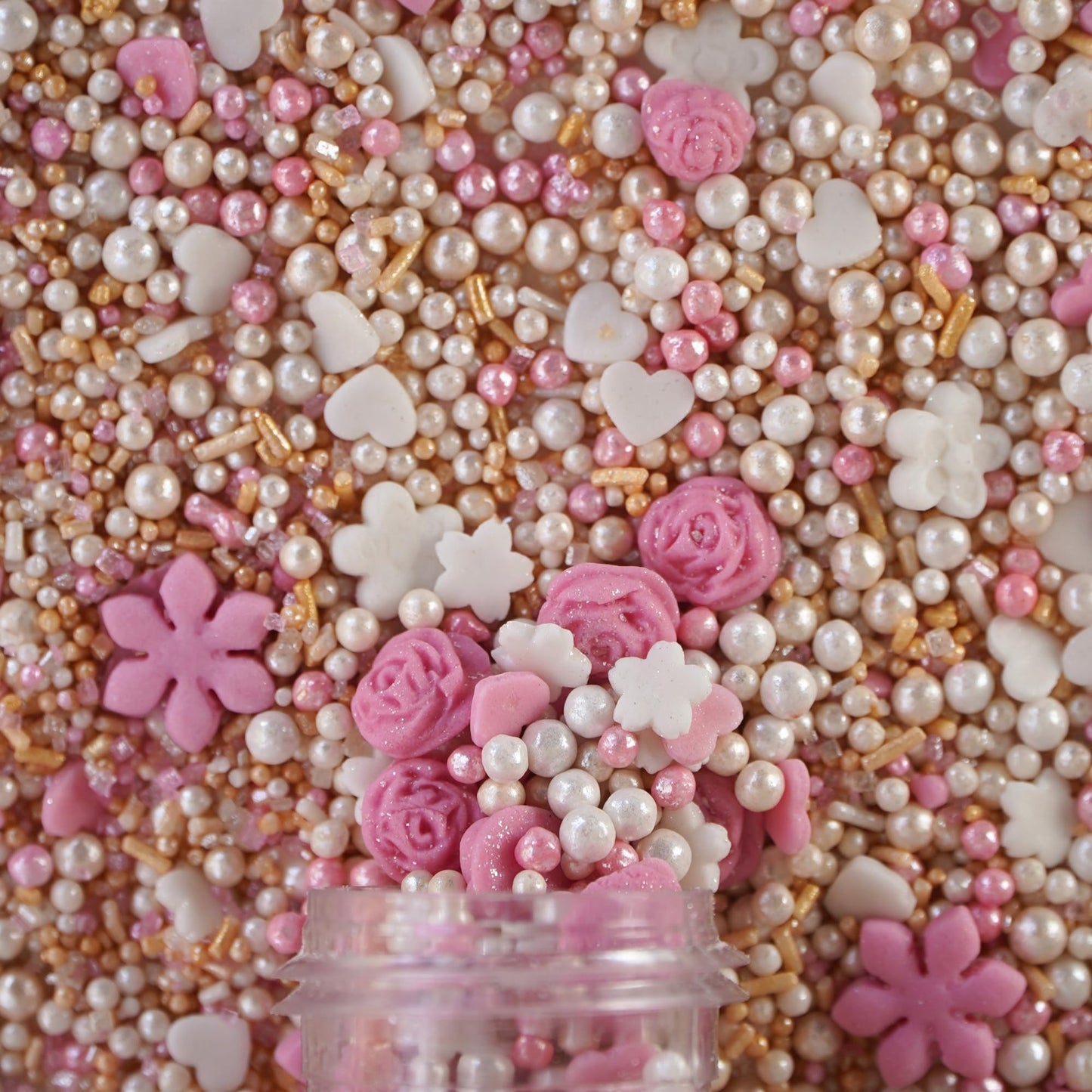 Confect Edible Cake Topping Sprinkles Mix, Vegan & Gluten-Free, Pink, Gold & White, 4.2 Oz