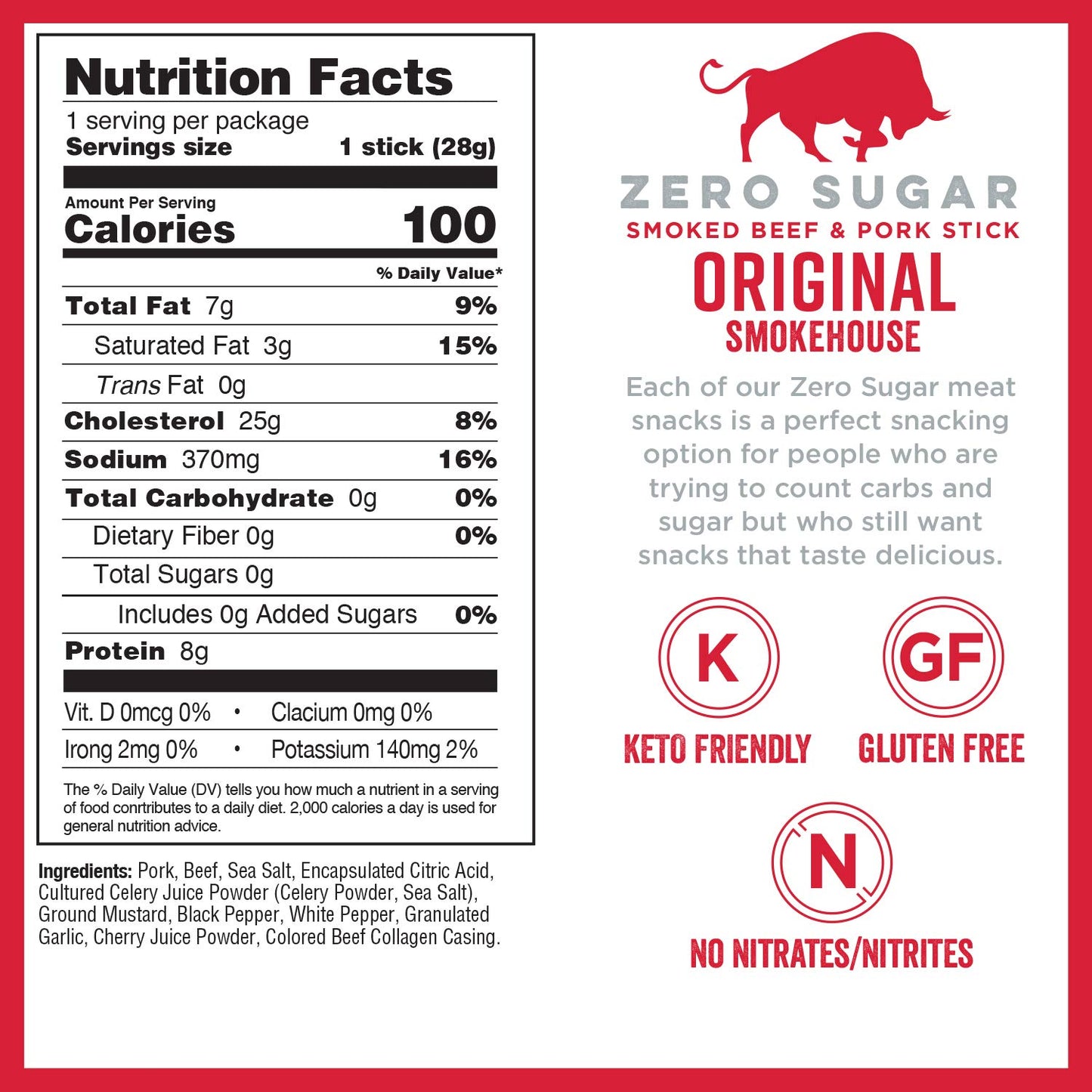 Chefs Cut Real Snack Sticks, High Protein Meat Snack, Gluten Free, Keto-Friendly, 1 oz Stick, 16-Count Bag