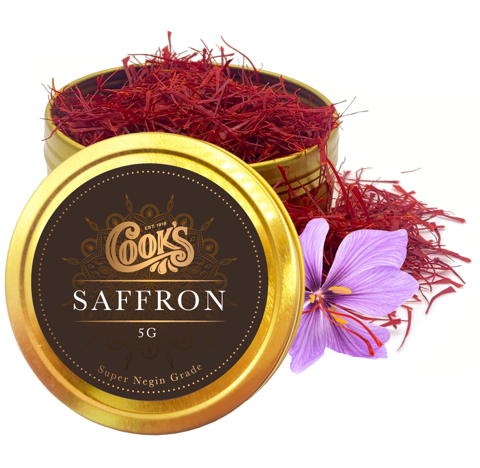 COOKS Premium Negin Grade Saffron Threads, Dark Red Strands, 5 Grams