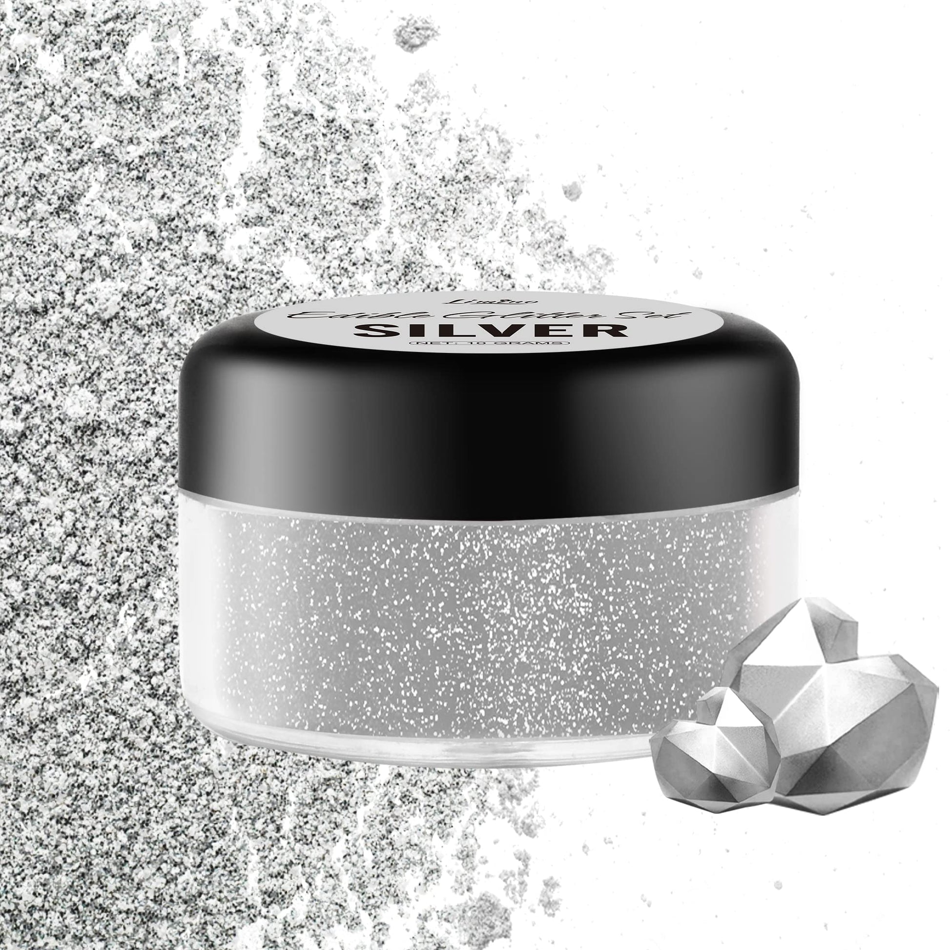 Limino Edible Glitter - 10g Metallic Luster Dust for Cake Decorating, Baking, and Drinks - Silver