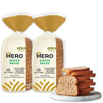 Hero Seeded Bread — Delicious Bread With 1G Net Carb, 0G Sugar, 60 Calories, 12G Fiber Per Slice | Tastes Like Regular Bread | Low Carb & Keto Friendly Bread Loaf —15 Slices/Loaf, 2 Loaves
