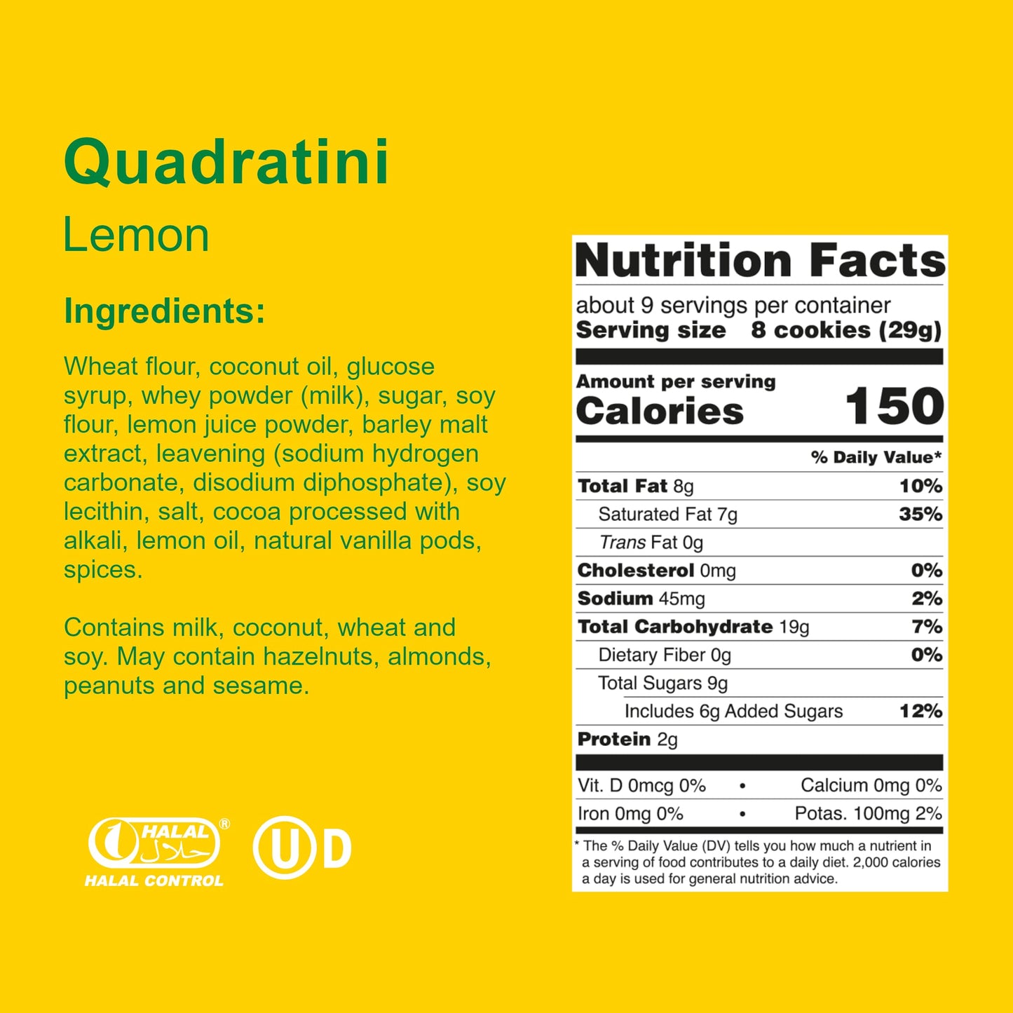 Loacker Quadratini Lemon Wafers Large - Crispy Bite Size Wafer Cookies - 30% Less Sugar - Lemon Cream Filling - Non-Gmo - Pack Of 6