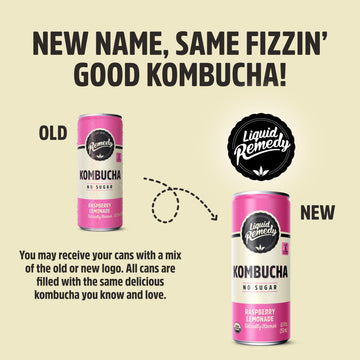 Liquid Remedy Kombucha Sugar Free Organic Drink, Low Calorie, Probiotic Like Tea For Gut Health - Raspberry Lemonade - 8.5 Fl Oz