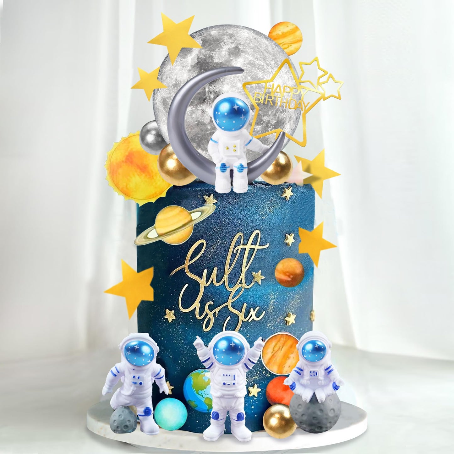 34 Pcs Space Cake Toppers Outer Space Astronaut Figurines Planet Satellite Balls And Stars Kids Space Theme Decorations For Birt