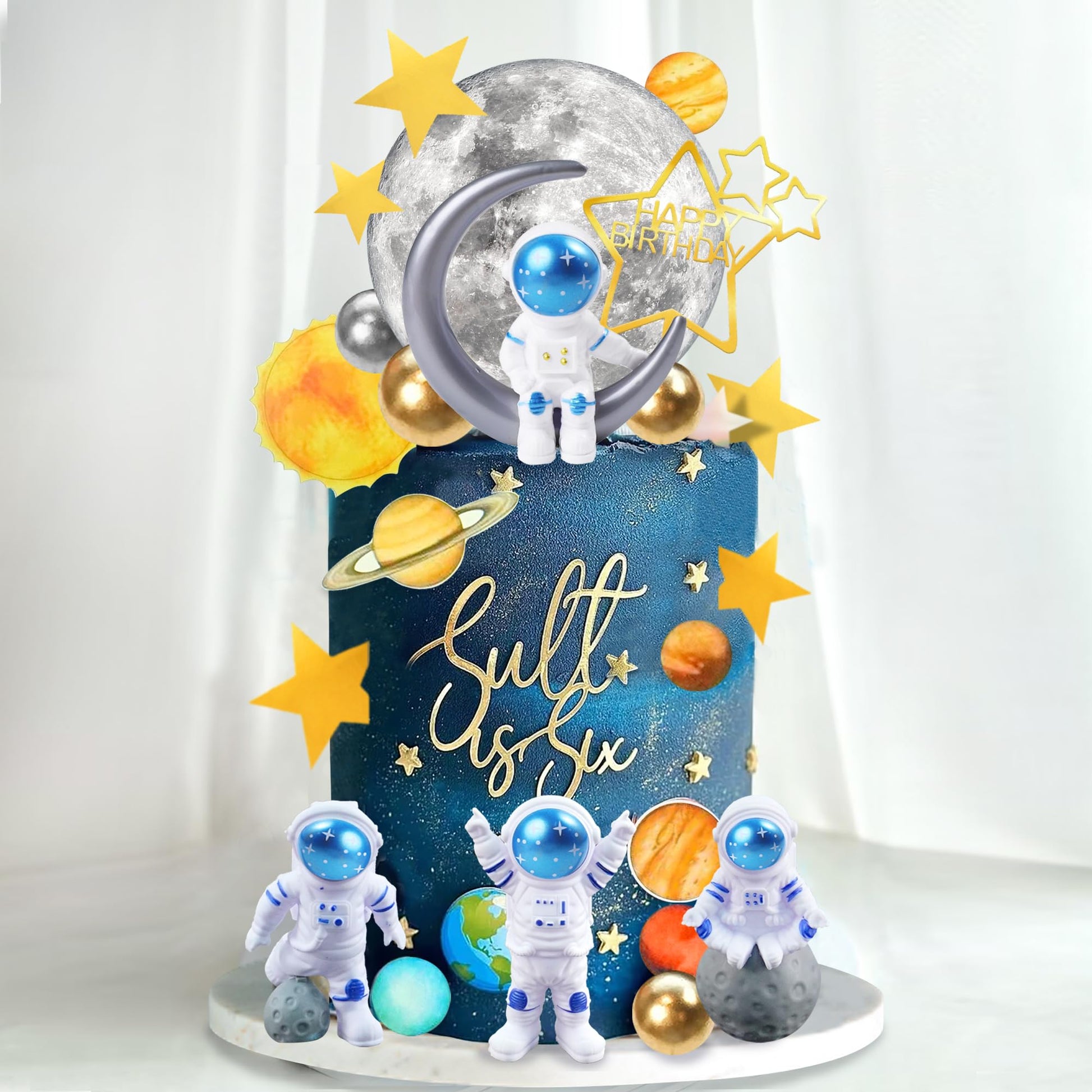 34 Pcs Space Cake Toppers Outer Space Astronaut Figurines Planet Satellite Balls And Stars Kids Space Theme Decorations For Birt