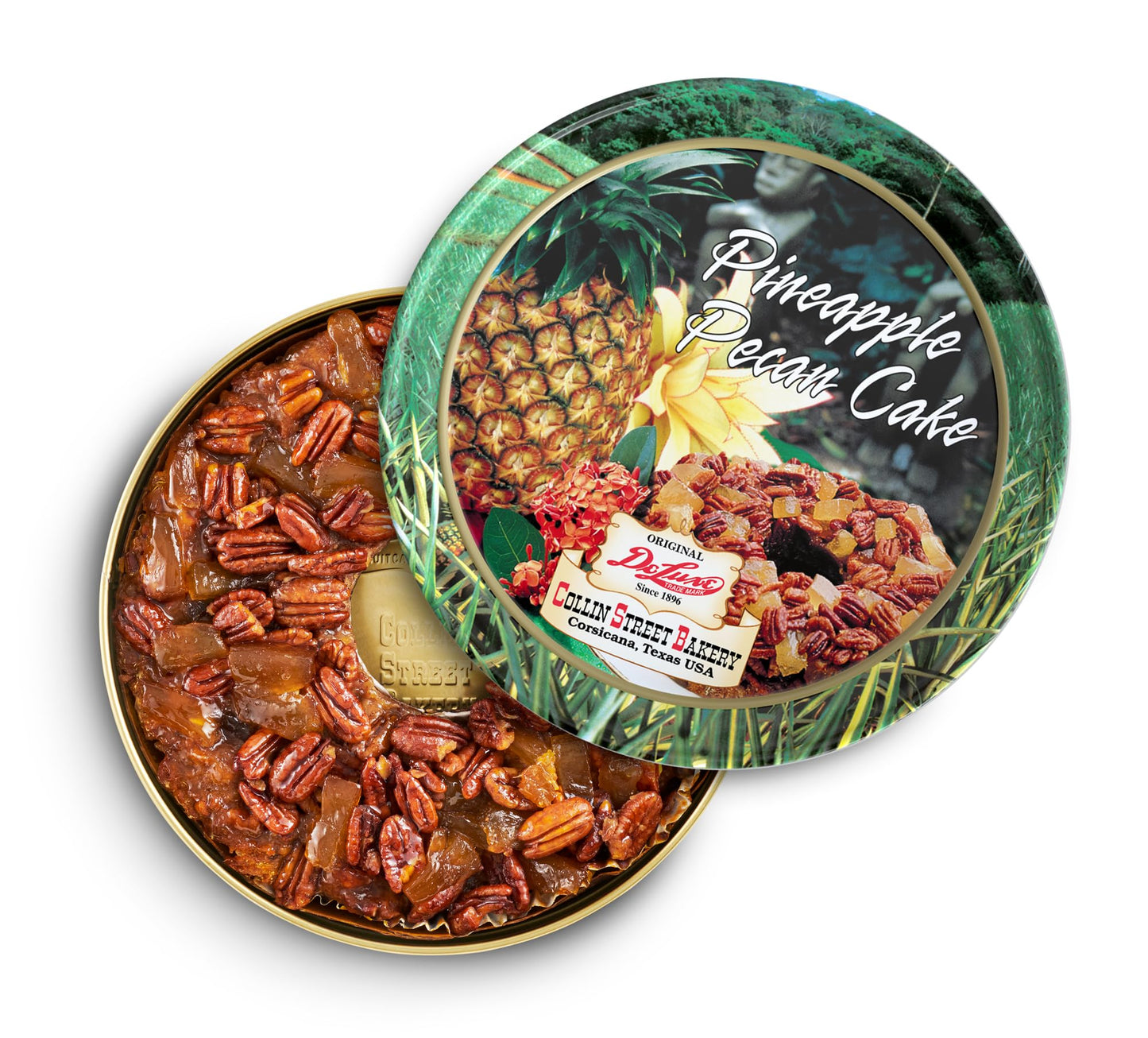 Collin Street Bakery Pineapple Pecan Cake in Collectible Gift Tin - 115 Regular Size 7    Cake with Pecans, Pineapple, & Honey
