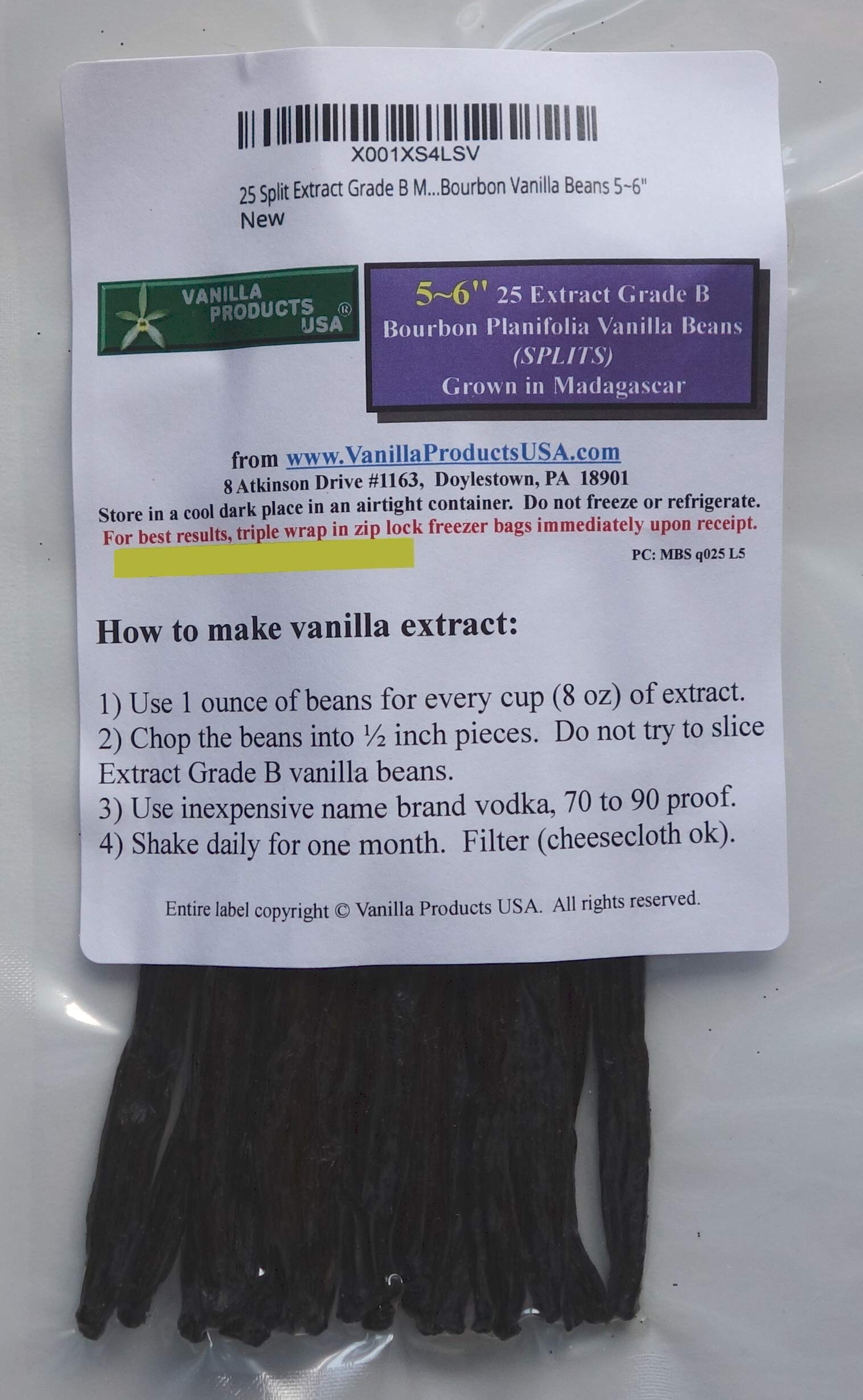 Vanilla Products USA Madagascar Bourbon Vanilla Beans, 25 Count, 5-6 Inch Pods