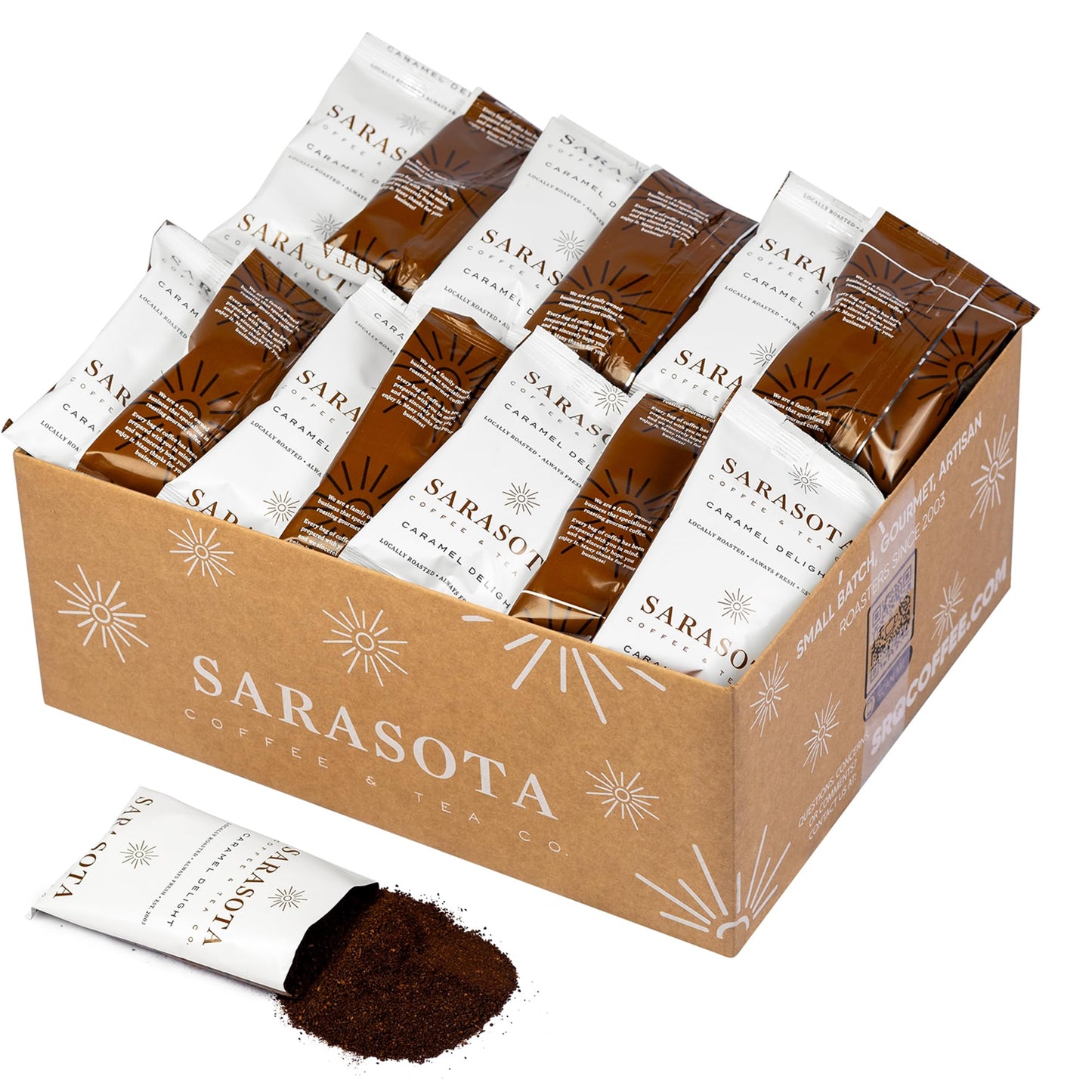 SARASOTA COFFEE & TEA CO. Gourmet Medium Roast Coffee Packets, Salted Caramel Flavor, 2.5 Ounce Bags, 36 Count