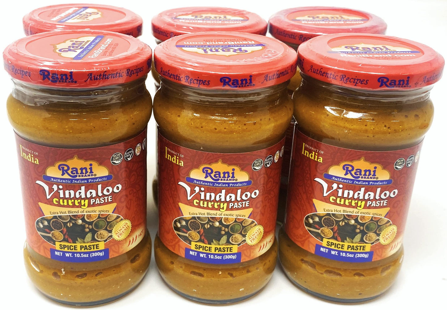 Rani Vindaloo Curry Cooking Spice Paste, Hot! 10.5Oz (300G) Glass Jar, Pack Of 5+1 Free ~ No Colors | All Natural | Non-Gmo | Ve