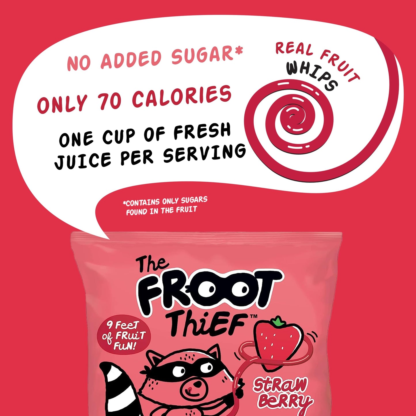THE FROOT THIEF Strawberry Fruit Snack Whips, Nut Free, 5 Count, Perfect for School Lunches