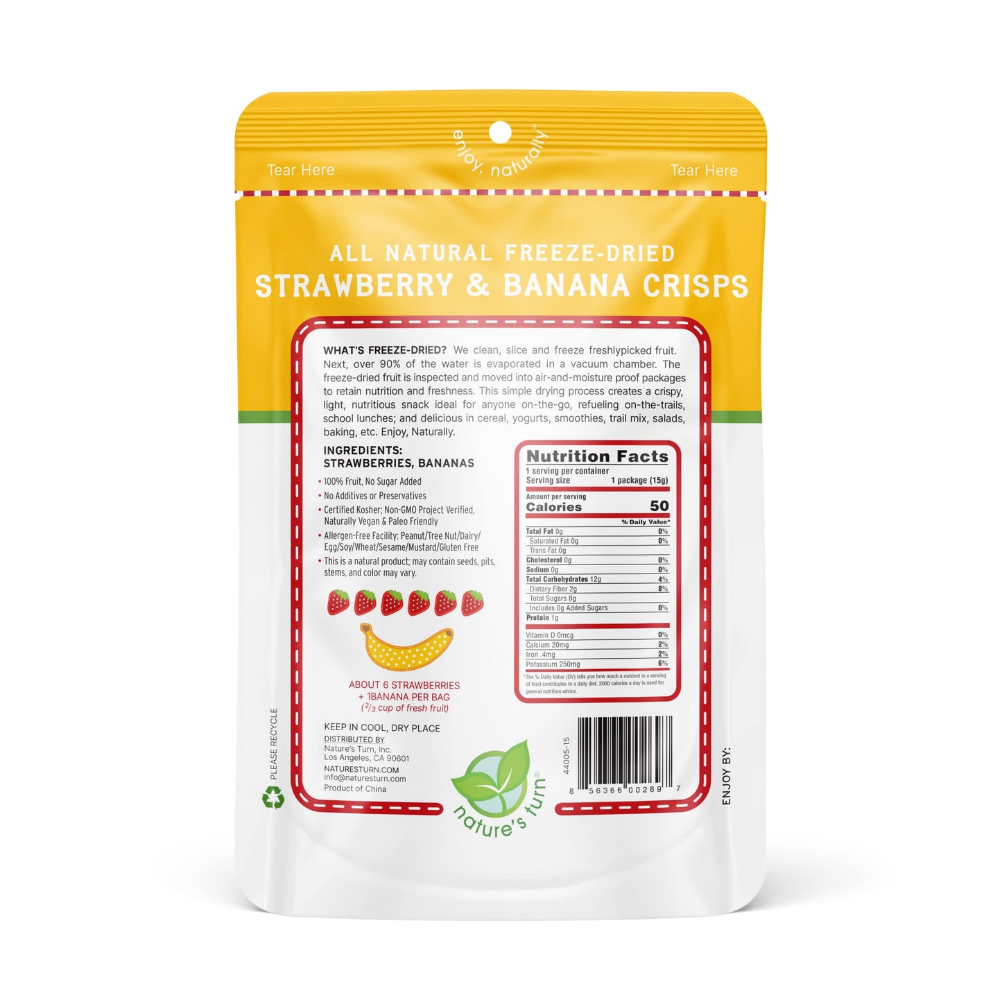 Nature'S Turn Freeze-Dried Fruit Snacks, Strawberry Banana Crisps, Pack Of 6 (0.53 Oz Each)