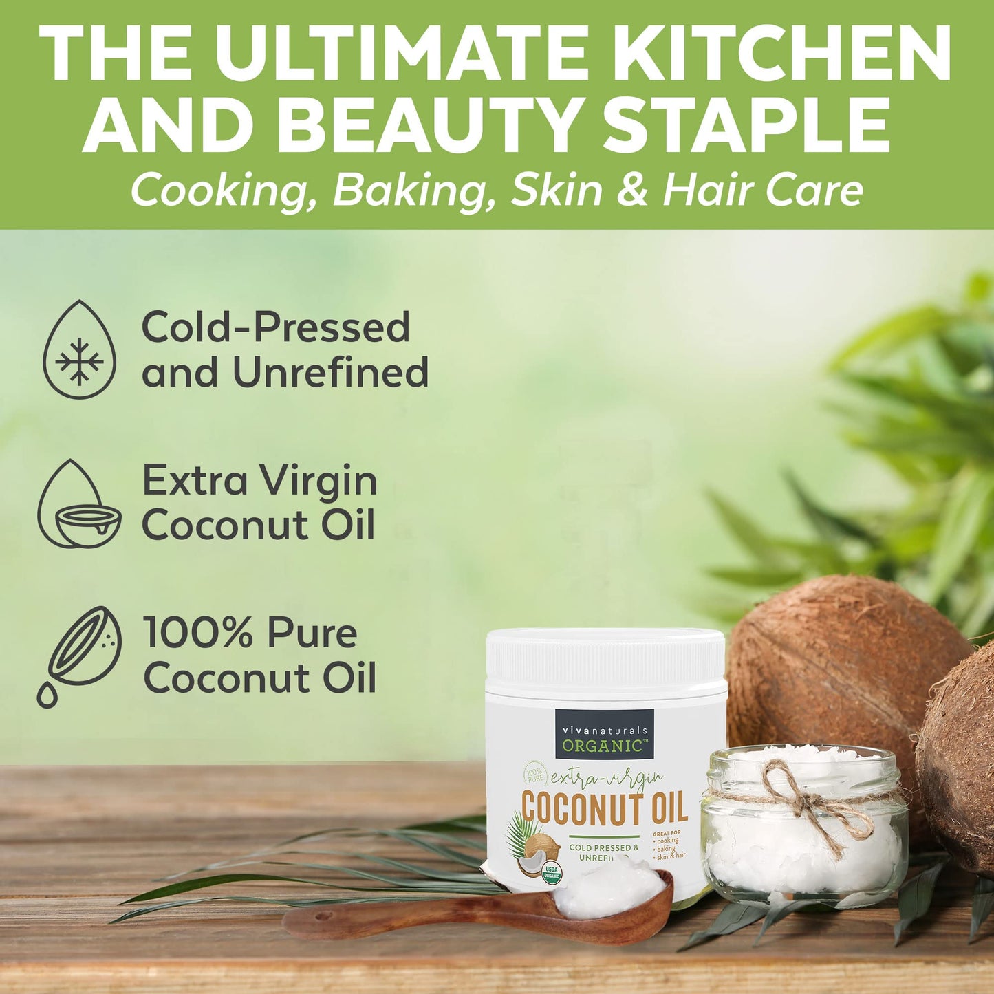 Viva Naturals Organic Coconut Oil - Unrefined And Cold-Pressed, Natural Hair Oil, Skin Oil And Cooking Oil With Fresh Flavor, No