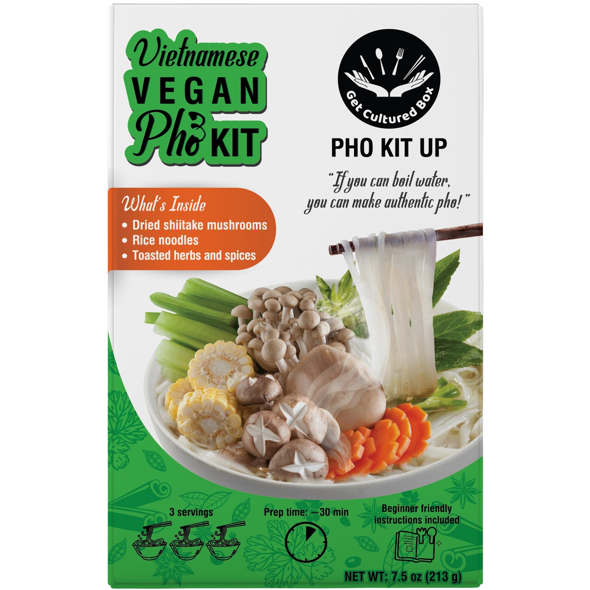 Get Cultured Box Diy Vegan Pho Kit (Ph? Chay), Make Authentic Vegan Vietnamese Noodle Soup Broth, Includes Herb Bag, Rice Noodle
