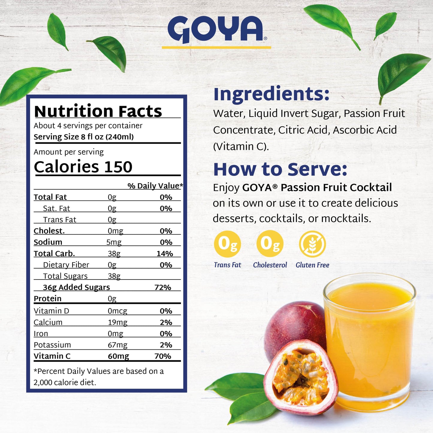 Goya Passion Fruit Cocktail, 33.8 oz, Pack of 2, 16.9 Fl Oz Each