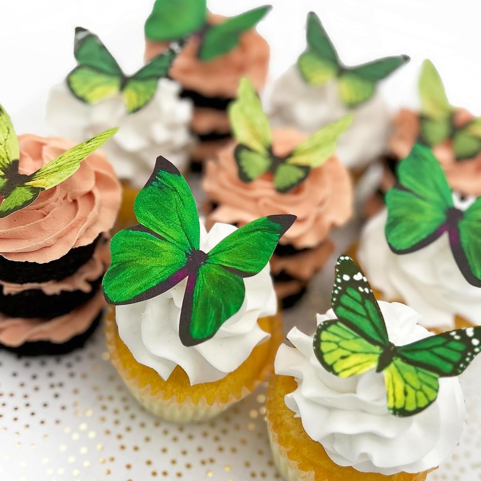 Sugar Robot Edible Butterflies - Large 3 Green Wafer Cake Toppers - Premium Crafted Decorations Made in the USA