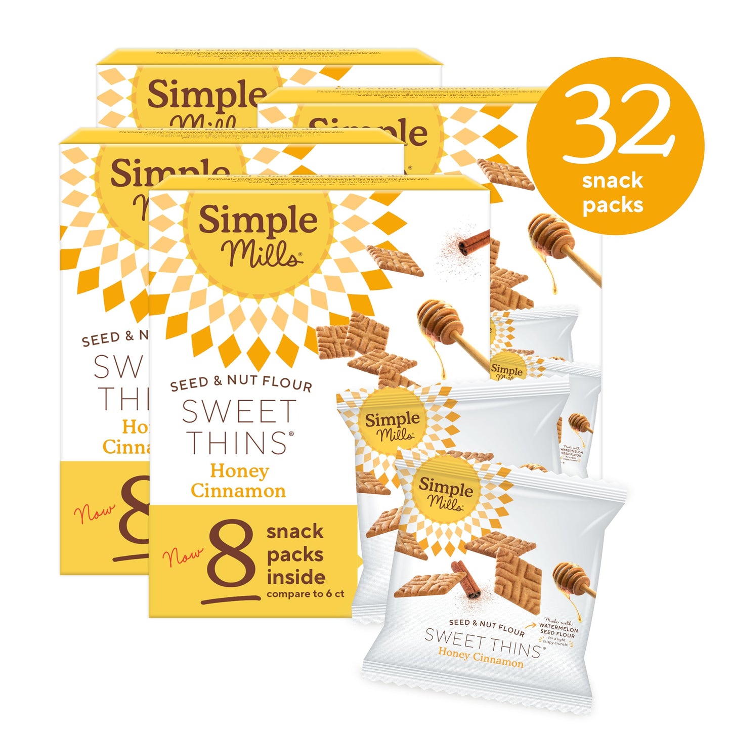 Simple Mills Snack Packs Honey Cinnamon Sweet Thins, Paleo Friendly, 6.5 oz (Pack of 4)