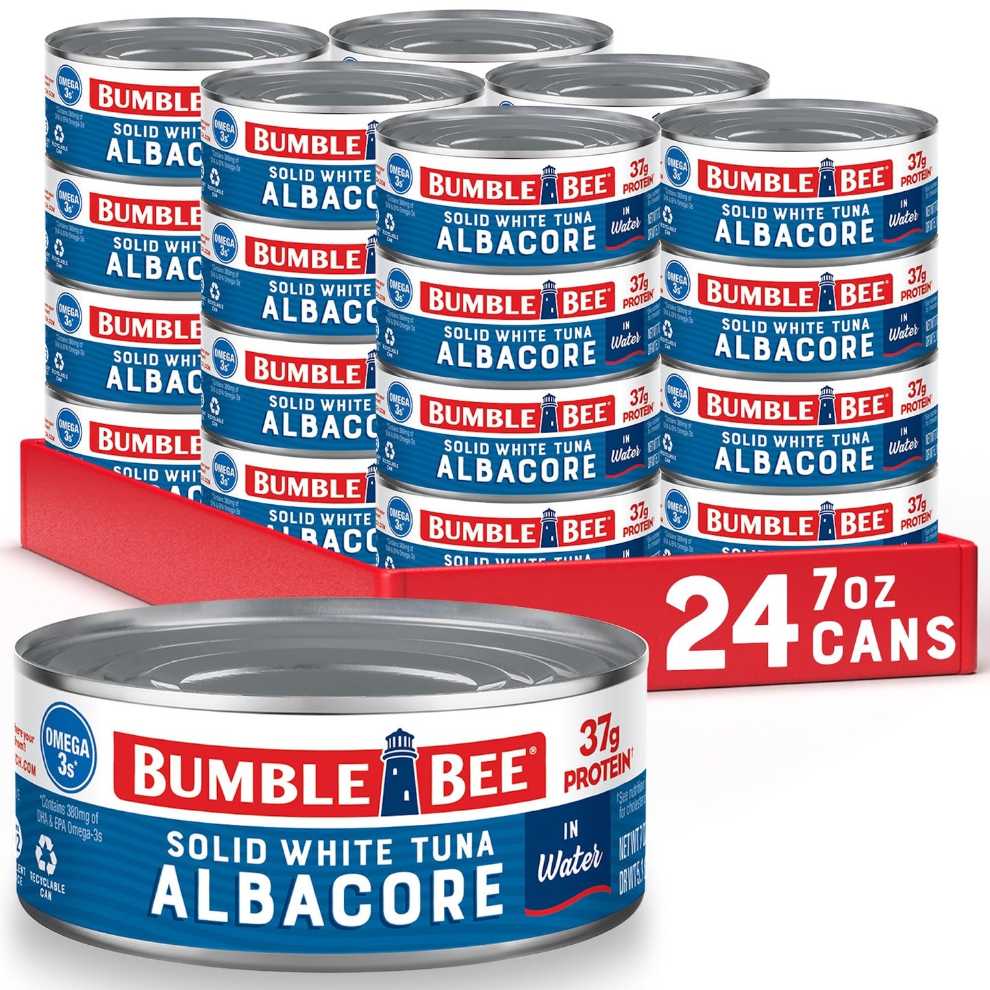 Bumble Bee Solid White Albacore Tuna In Water, 7 Oz Can (Pack Of 24) - Wild Caught Tuna - 37G Protein - Omega 3S - Non-Gmo Project Verified