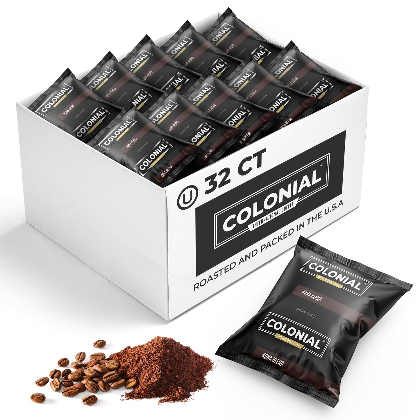 Colonial Coffee 32 Count Single Pot Coffee Packets - 100% Arabica Hawaiian Kona Medium Roast | Pre-Measured Frac Packs for 12 Cu