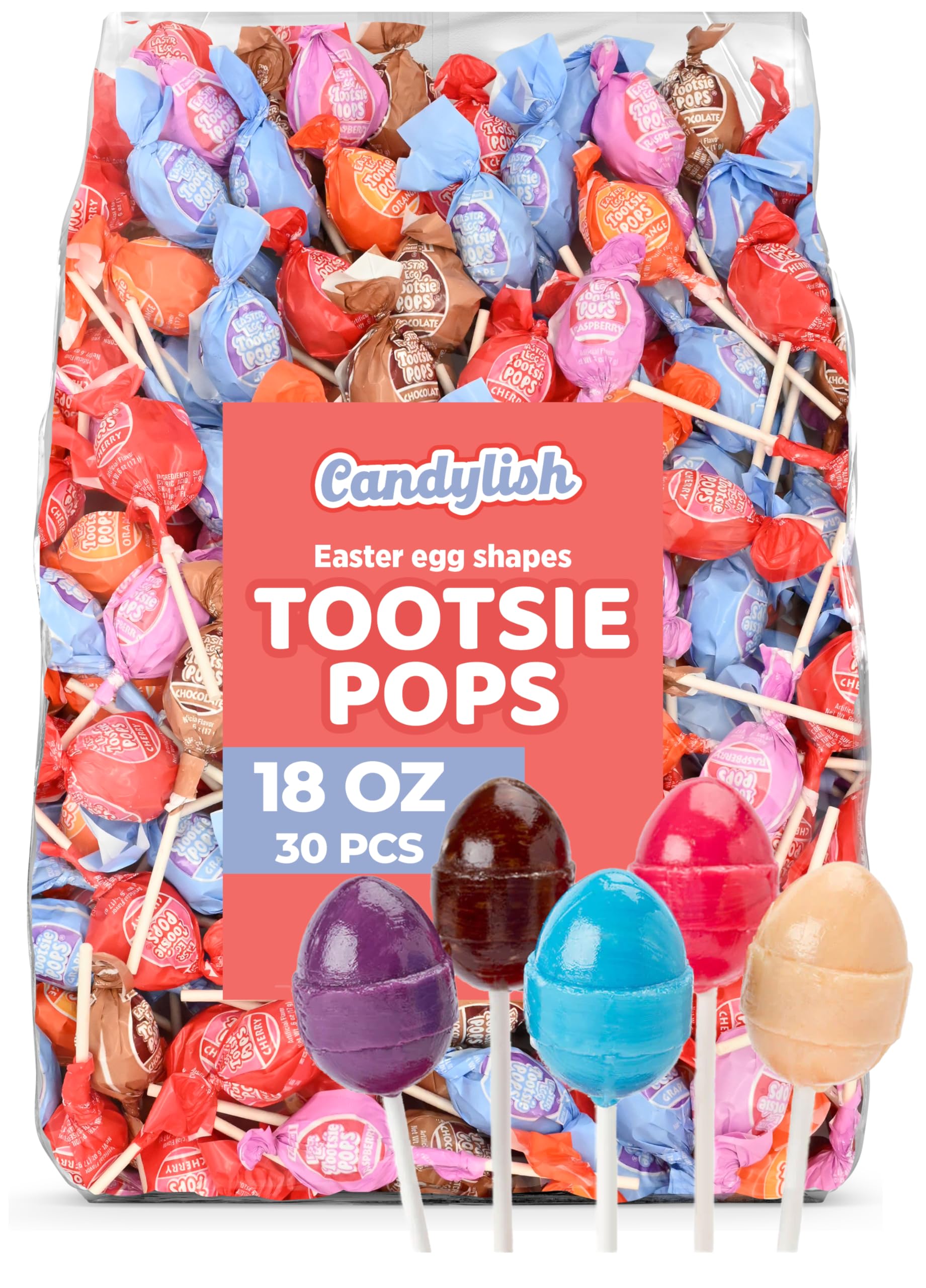 Tootsie Pops 18Oz - 30 Ct - Assorted Flavors, Bulk Halloween Candy Lollipops