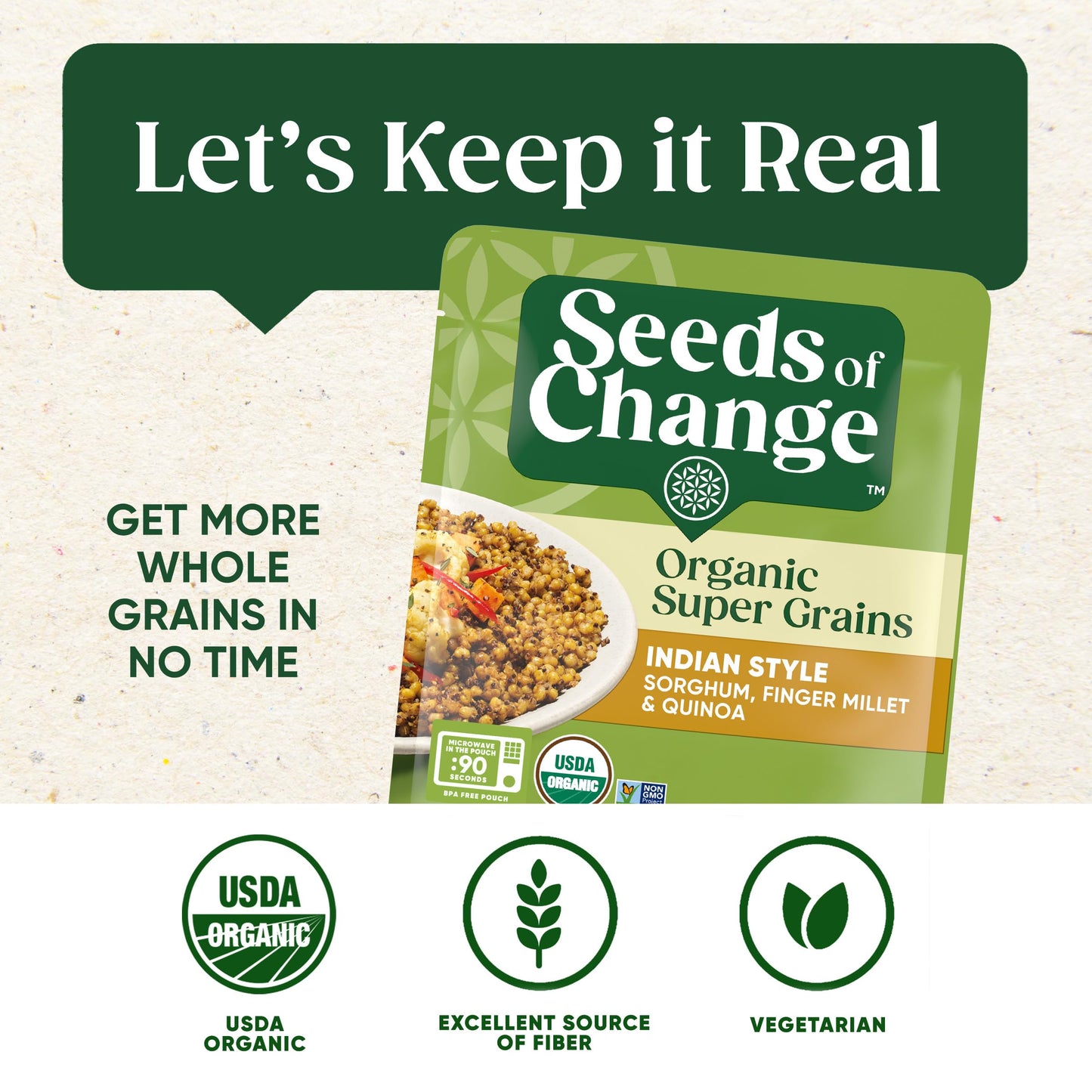 SEEDS OF CHANGE Organic Super Grains Indian Style Side Dish, 8 OZ Pouch (Pack of 6)