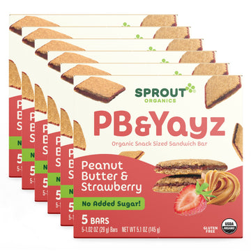 Sprout Organics, Pb & Yayz Toddler Snack Bars, Peanut Butter & Strawberry, 5 Individual Bars 1.02 Oz Each (6-Boxes)