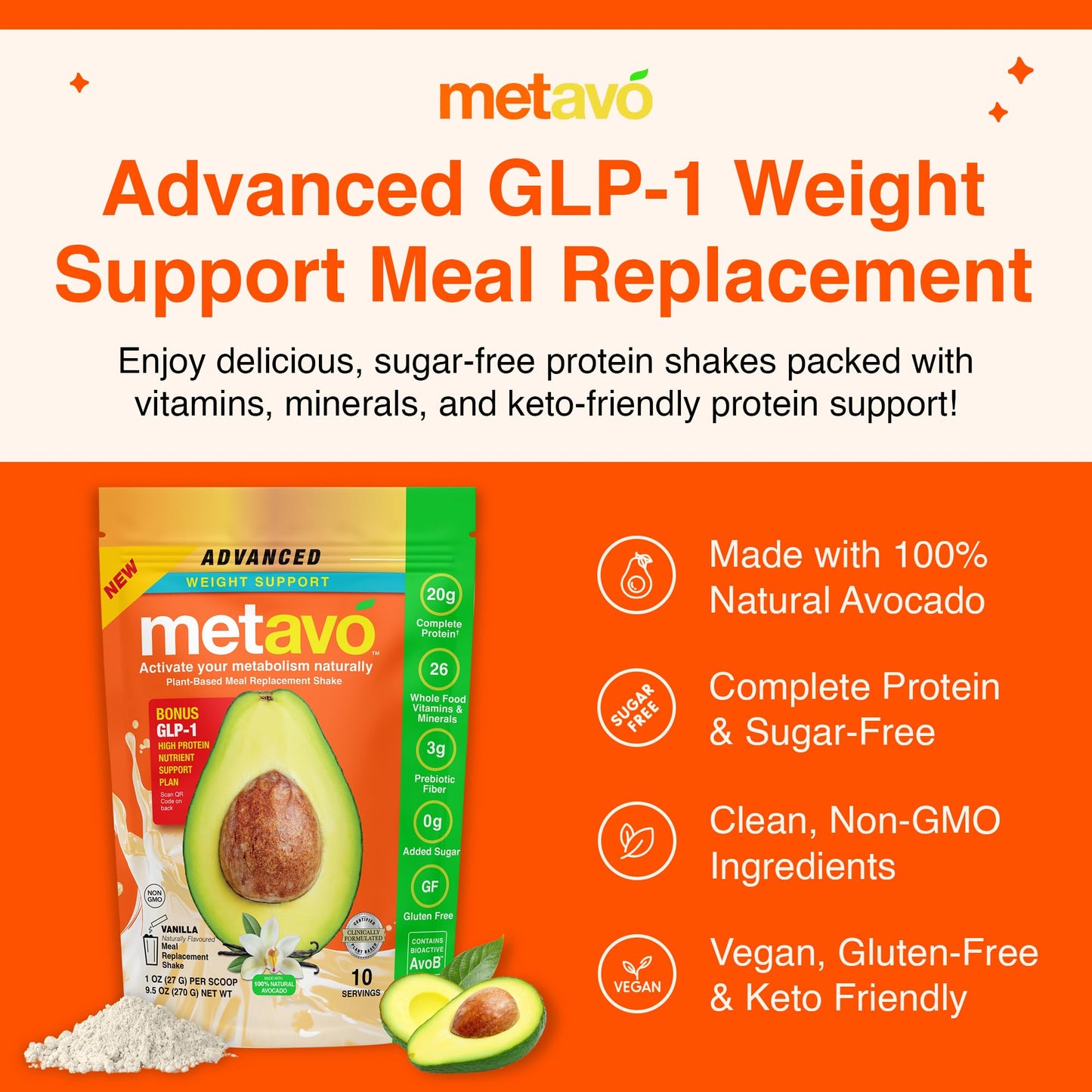 Metavo Advanced Weight Support Meal Replacement, Vanilla, 9.5 Ounce, Model 101-MRPVAN10US