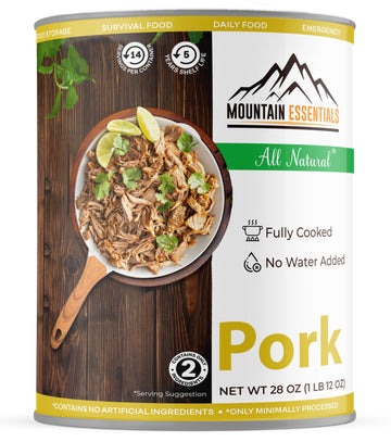 Mountain Essentials All Natural Canned Pork 28 Oz Fully Cooked Ready To Eat Emergency Survival Bulk Food Storage Premium Meat Fo