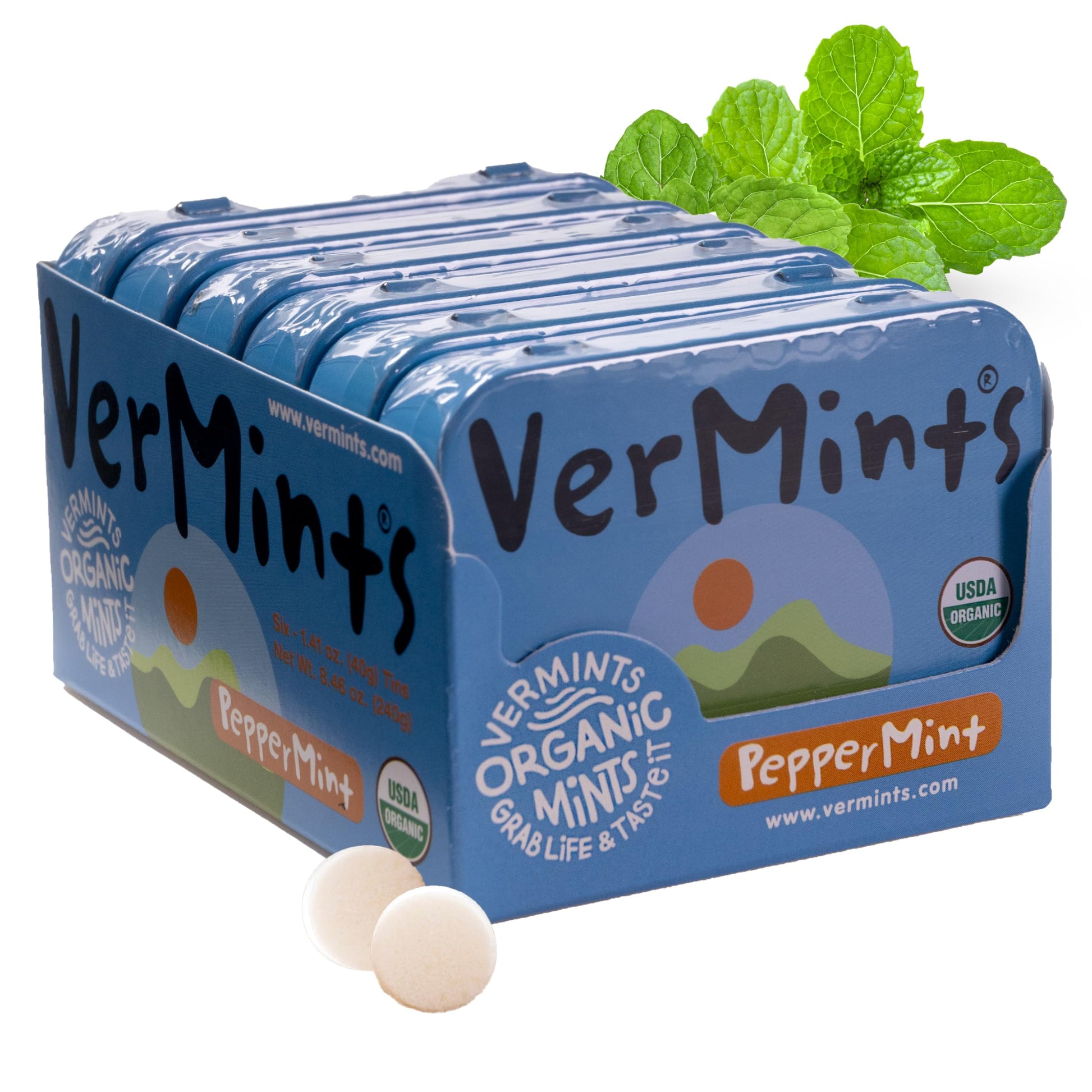 VerMints Organic Breath Mints PepperMint Candy Mints for Real Long-Lasting Flavor, Travel Size Tin - Non-GMO, Nut Free, Gluten F